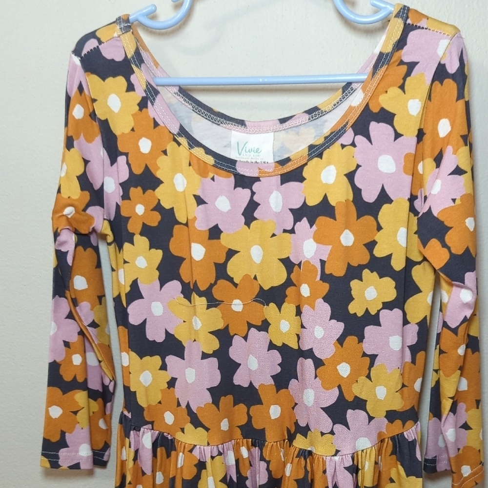 Vivie & Ash Floral Maxi Dress Black Pink + Yellow Long Sleeve Girls Size 8 - Picture 3 of 4